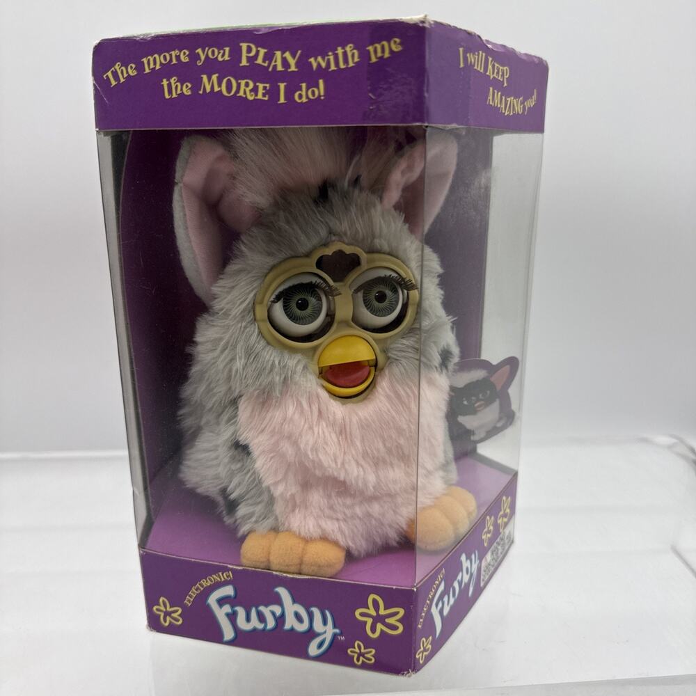 1998 Original Furby Snow Leopard Grey Pink Green Eyes NIB w/Tag - Model 70-800
